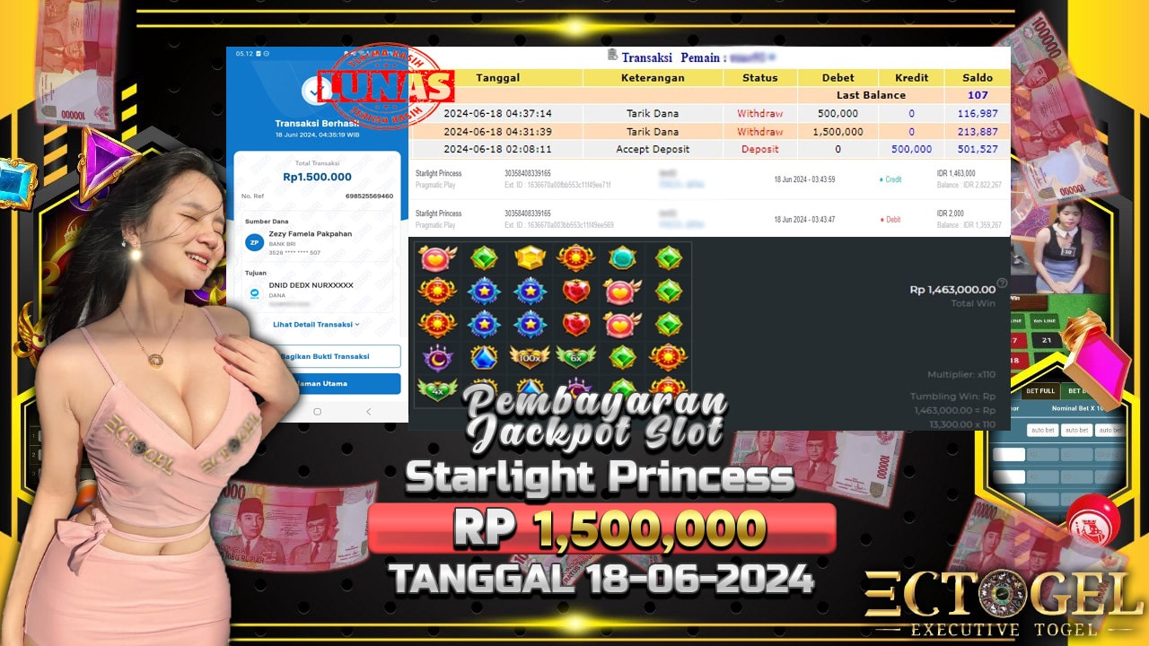 BUKTI JACKPOT SLOT STARLIGHT PRINCESS TERPERCAYA DI INDONESIA TGL 18-06-2024