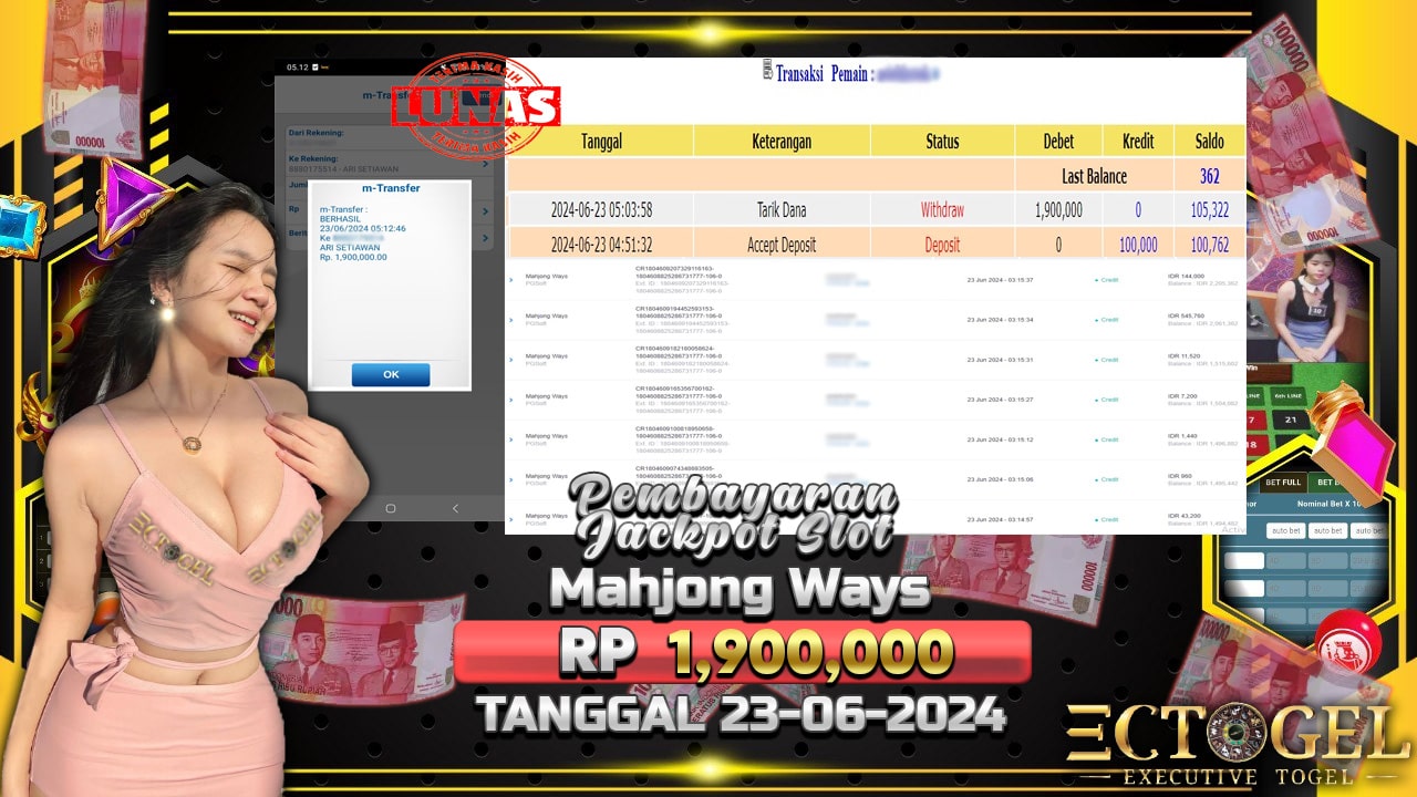 BUKTI JACKPOT SLOT MAHJONG WAYS  TERPERCAYA DI INDONESIA TGL 23-06-2024