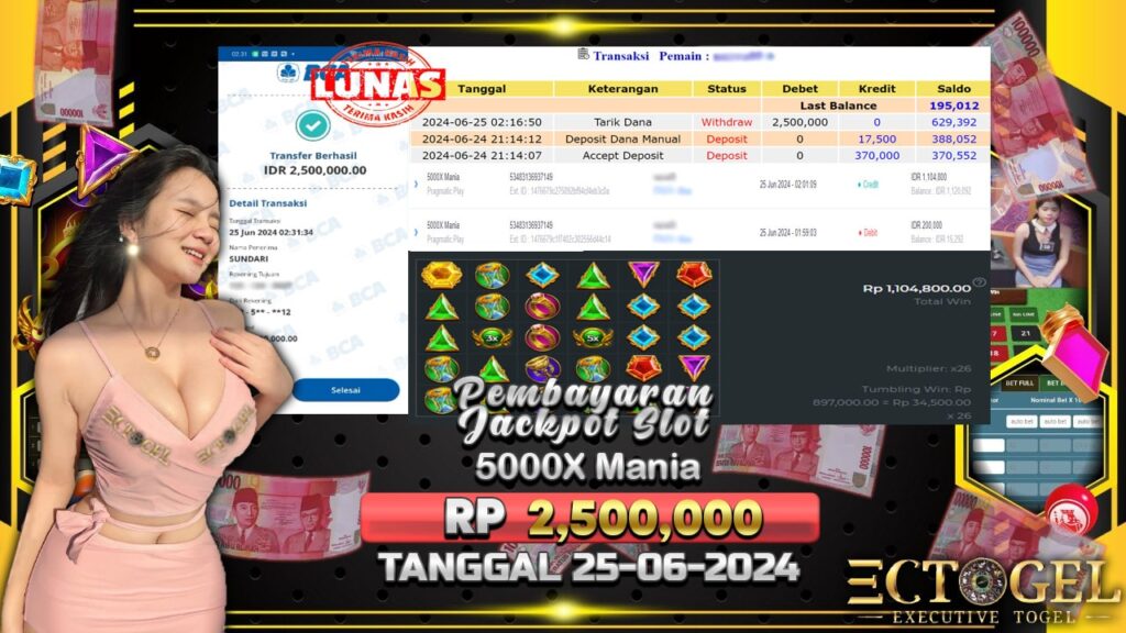 BUKTI JACKPOT SLOT 5000X MANIA TERPERCAYA DI INDONESIA TGL 25-06-2024