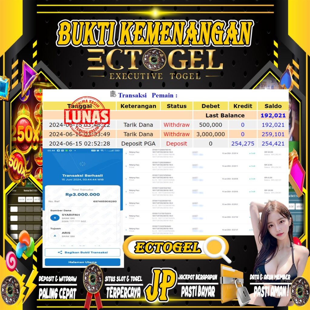 BUKTI JACKPOT SLOT MAHJONG WAYS TERPERCAYA DI INDONESIA tgl 15-06-2024