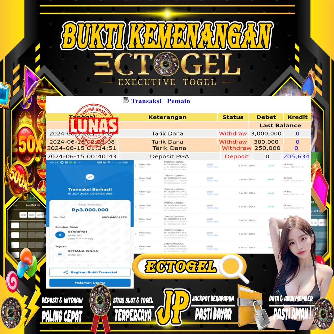 BUKTI JACKPOT SLOT MAHJONG WAYS 2 TERPERCAYA DI INDONESIA tgl 15-06-2024