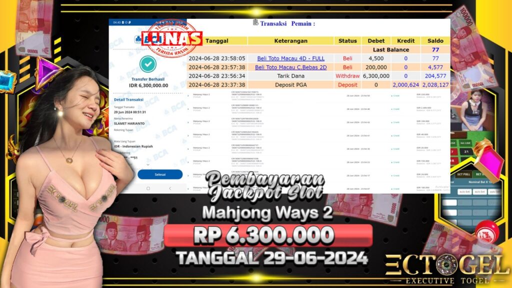 BUKTI JACKPOT SLOT MAHJONG WAYS 2 TERPERCAYA DI INDONESIA TGL 29-06-2024