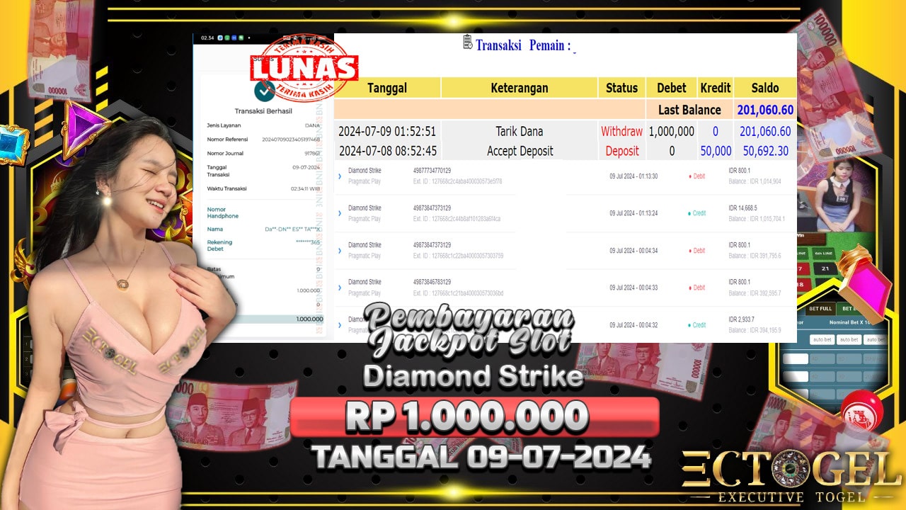 BUKTI JACKPOT SLOT DIAMOND STRIKE TERPERCAYA DI INDONESIA TGL 09-07-2024