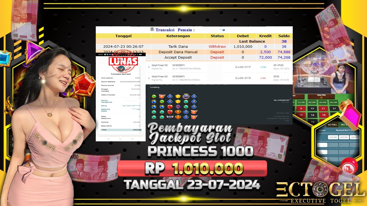 BUKTI JACKPOT SLOT STARLIGHT PRINCESS 1000 TERPERCAYA DI INDONESIA TGL 23-07-2024