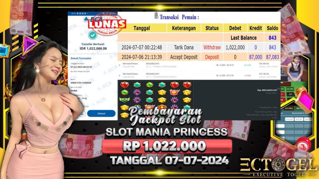 BUKTI JACKPOT SLOT MANIA PRINCESS TERPERCAYA DI INDONESIA TGL 07-07-2024