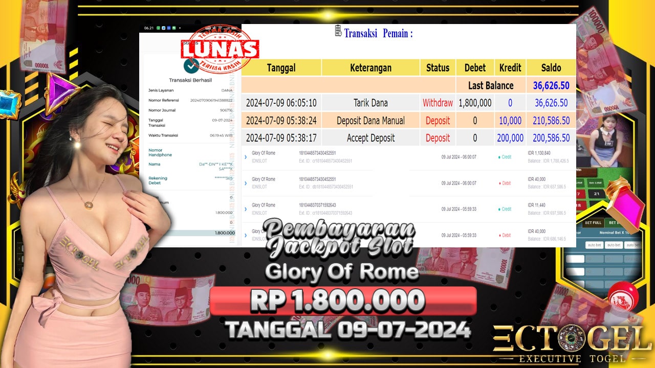 BUKTI JACKPOT SLOT GLORY OF ROME TERPERCAYA DI INDONESIA TGL 09-07-2024