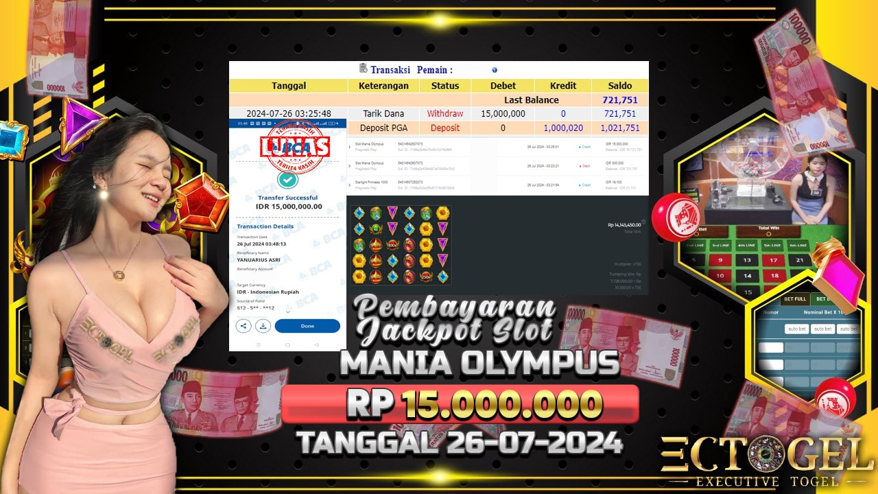 BUKTI JACKPOT SLOT MANIA OLYMPUS TERPERCAYA DI INDONESIA TGL 26-07-2024