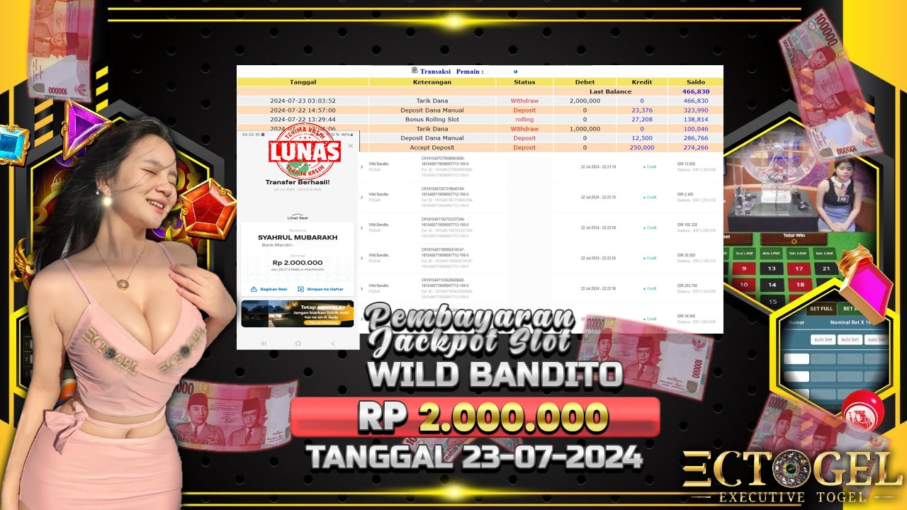 BUKTI JACKPOT SLOT WILD BANDITO TERPERCAYA DI INDONESIA TGL 23-07-2024