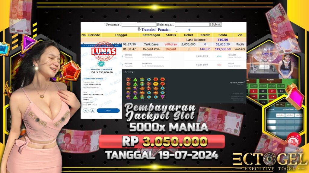 BUKTI JACKPOT SLOT 5000X MANIA TERPERCAYA DI INDONESIA TGL 19-07-2024