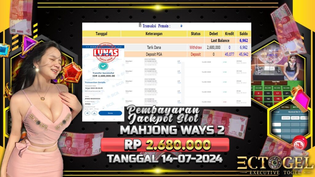 BUKTI JACKPOT SLOT MAHJONG WAYS 2 TERPERCAYA DI INDONESIA TGL 14-07-2024