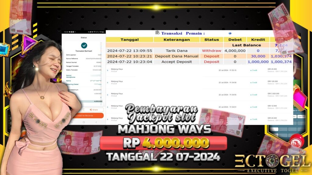 BUKTI JACKPOT SLOT MAHJONG WAYS TERPERCAYA DI INDONESIA TGL 22-07-2024