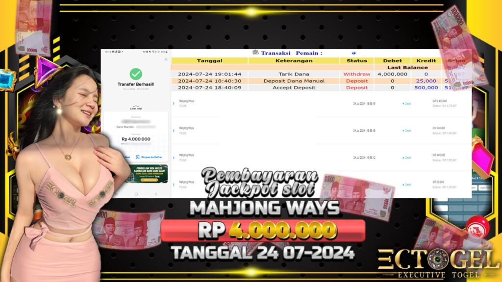 BUKTI JACKPOT SLOT MAHJONG WAYS TERPERCAYA DI INDONESIA TGL 24-07-2024