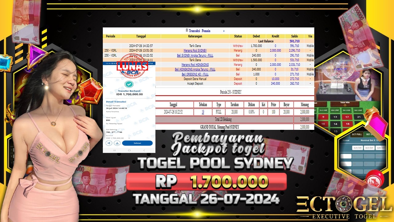 BUKTI JACKPOT TOGEL ONLINE POOL SYDNEY TERPERCAYA DI INDONESIA TGL 26-07-2024