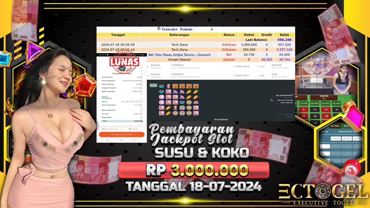 BUKTI JACKPOT SLOT SUSU & KOKO TERPERCAYA DI INDONESIA TGL 18-07-2024